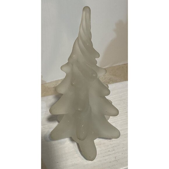 2 Christmas Tree Decor Frosted Satin Art Glass 6" Resin Tree w/ Holly Berries 8" - Picture 2 of 11
